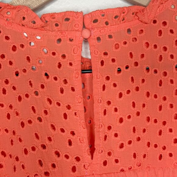 A New Day‎ Womens Blouse XL Orange Coral Eyelet Sheer Light Ruffle Summer Boho - Picture 11 of 11
